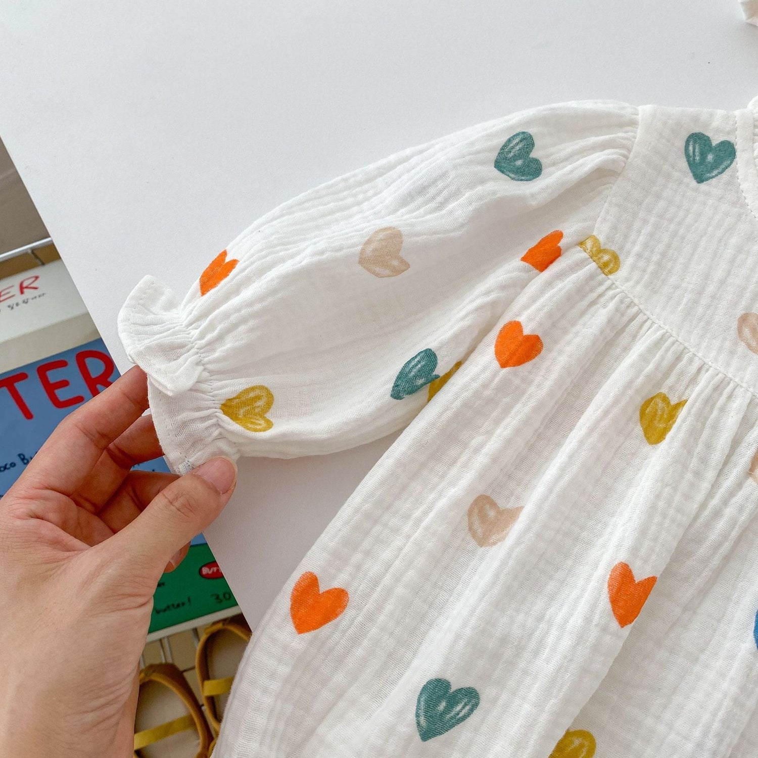 Autumn Heart Pattern Triangle Onesies With Hat-5