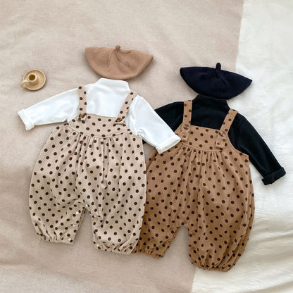 Polka Dot Overalls With Solid Color Shirts Sets-5