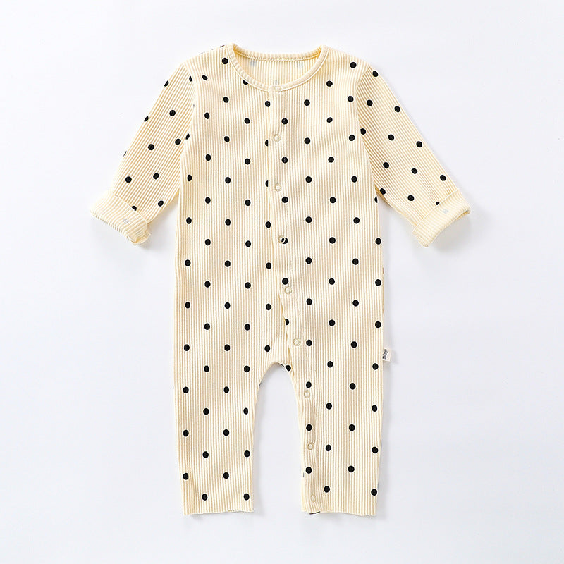 Spring Northern European Style Dots Print Crew Neck Comfy Onesies/Romper-5