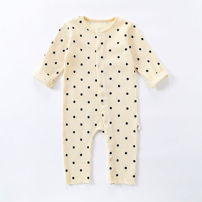 Spring Northern European Style Dots Print Crew Neck Comfy Onesies/Romper-5