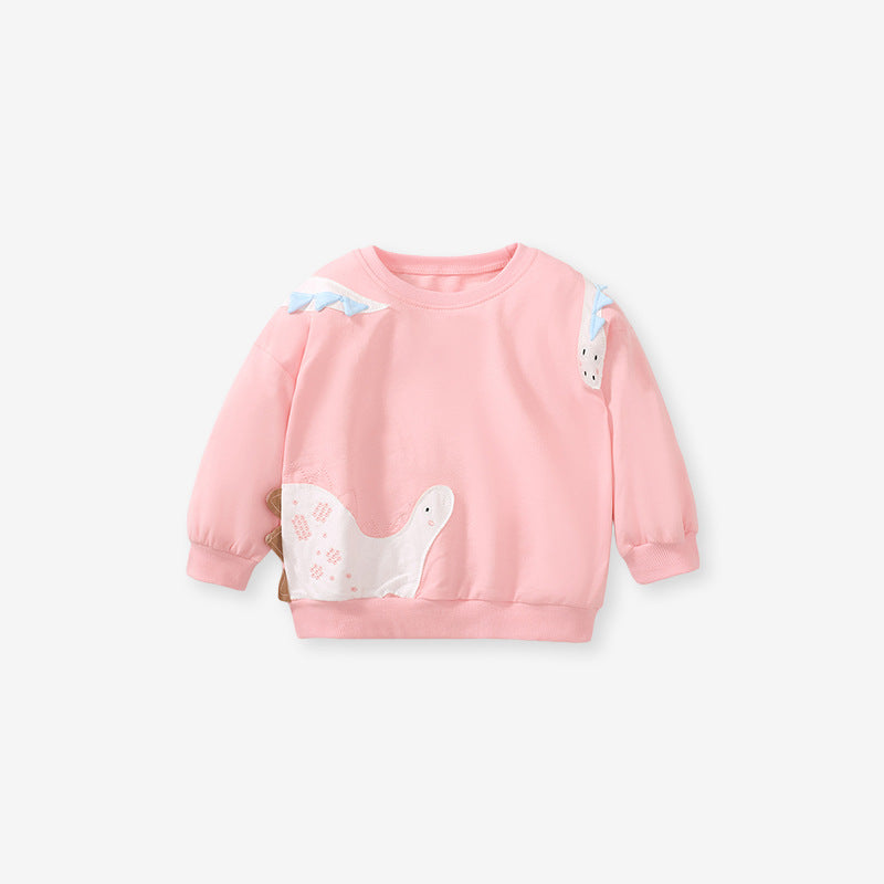 Baby Girl Cartoon Patched Pattern Solid Color Cute Hoodie-0