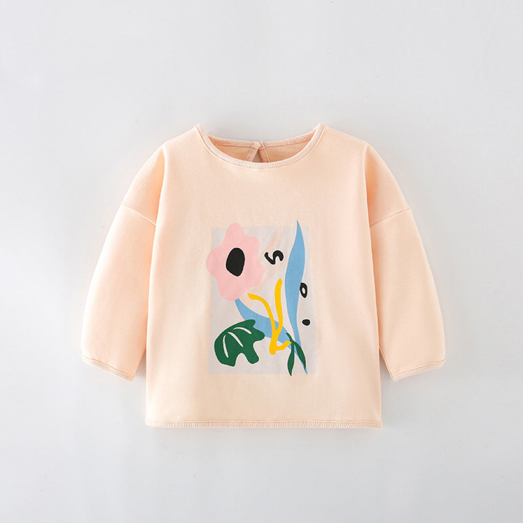 Baby Girl Floral Print Pattern Pullover Soft Cotton Tops-0