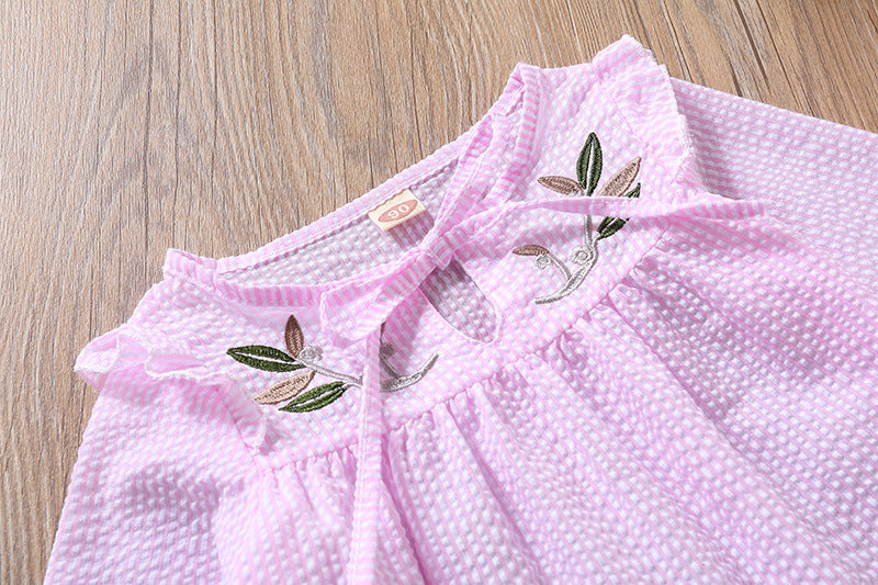 Baby Girl Embroidery Pattern Bow Tie Design Striped Long Sleeve T-Shirt-5