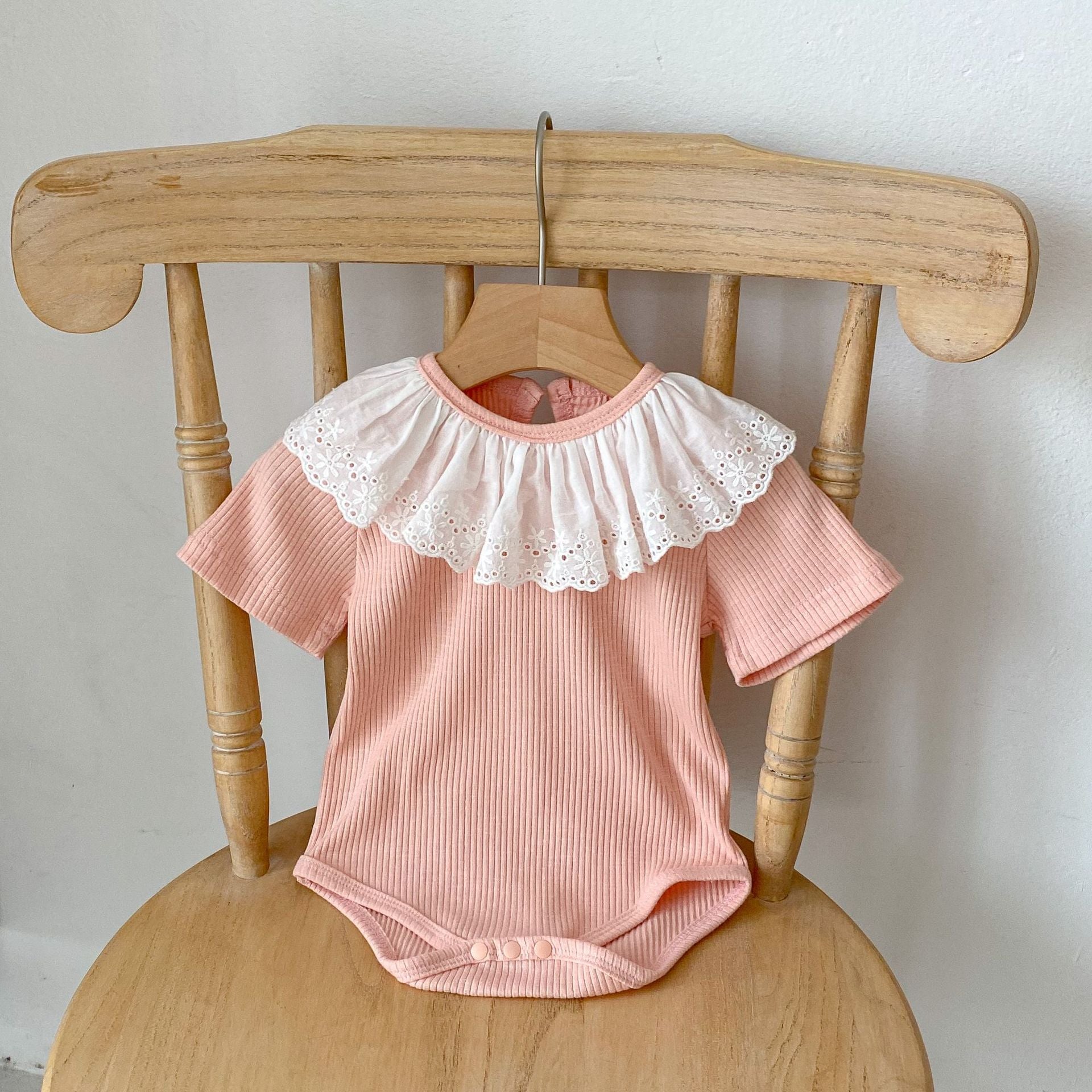 Baby Girl Solid Color Onesies With Cardigan In Summer-4