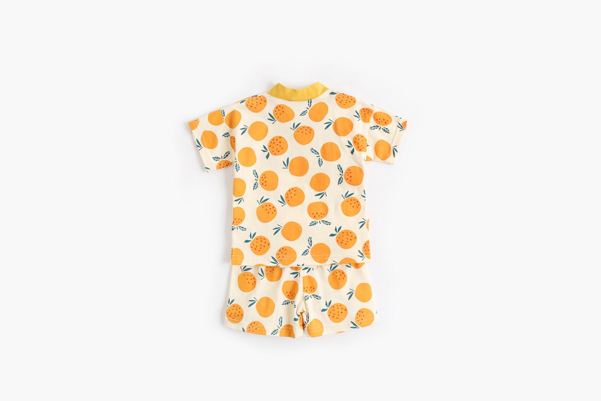 Baby Fruit Print Belt Design Short-Sleeved Top Combo Shorts Japan Style Sets Pajamas-5