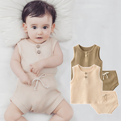 Baby Soft Cotton Sleeveless Vest With Shorts Sets-4