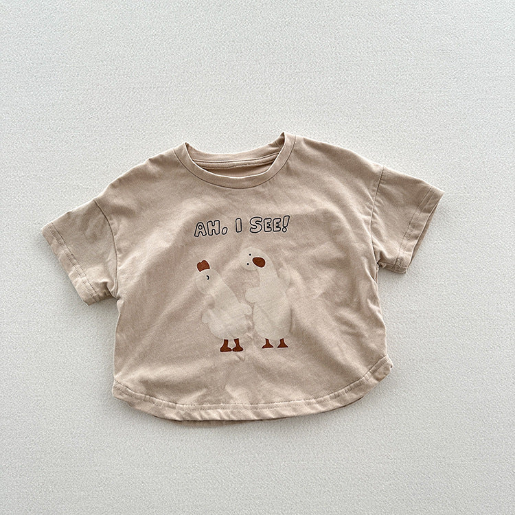 Summer New Arrival Kids Unisex Soft Comfortable Short Sleeves Silly Duck Pattern Top Casual T-Shirt-1
