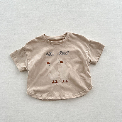 Summer New Arrival Kids Unisex Soft Comfortable Short Sleeves Silly Duck Pattern Top Casual T-Shirt-1