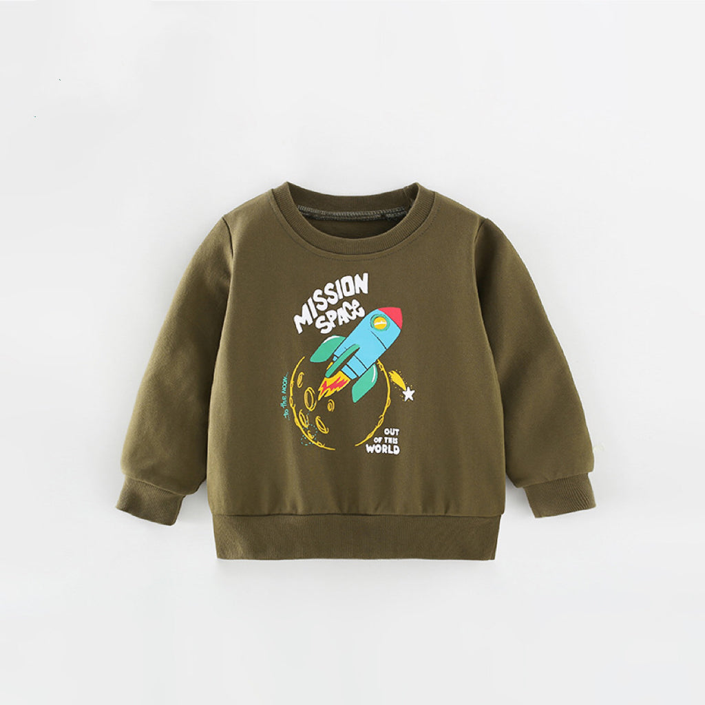 Baby Boy Rocket Graphic Crewneck Long Sleeve Cotton Hoodie-4