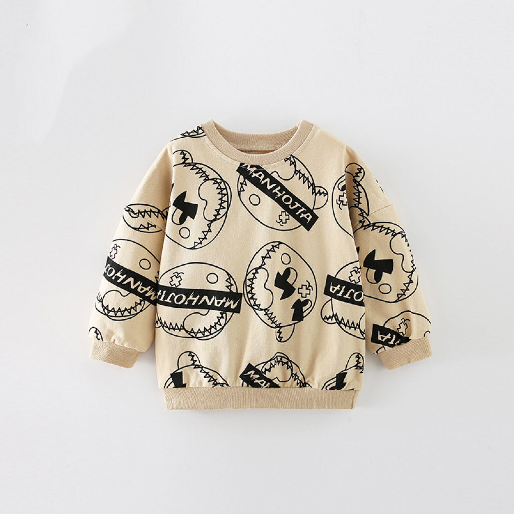 Baby Boy Print Pattern Crewneck Cotton Fashion Hoodie-0