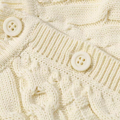 Baby Solid Color Crochet Knitted Pattern Shoulder Button Design Rompers-5