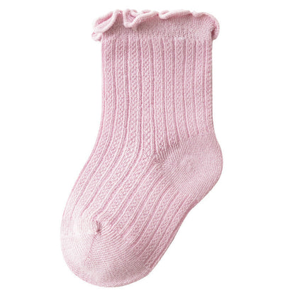 Baby Solid Color Mesh Breathable Ruffle Design Socks-5