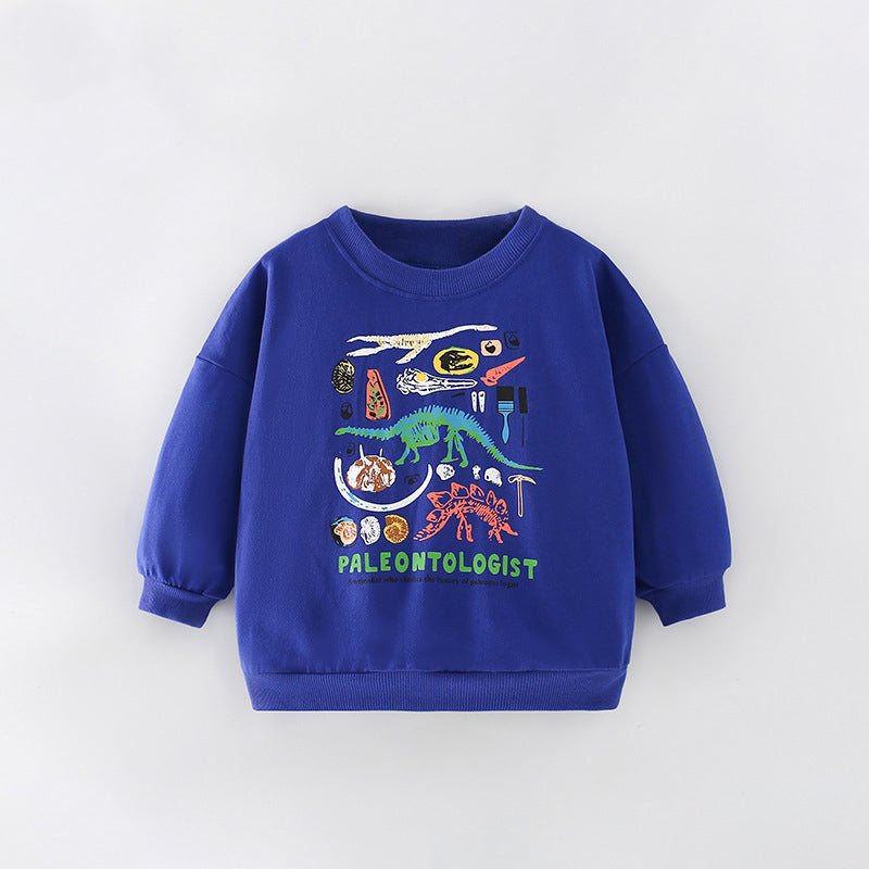 Boys Cartoon Pattern Printing Crew Neck Casual Pullover-4