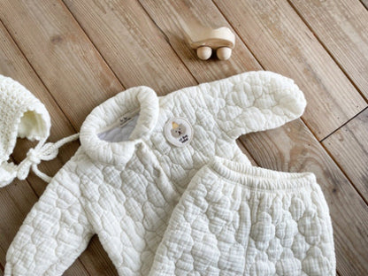 Baby Bear Patched Pattern Quilted Warm Lapel Cute Sets-4