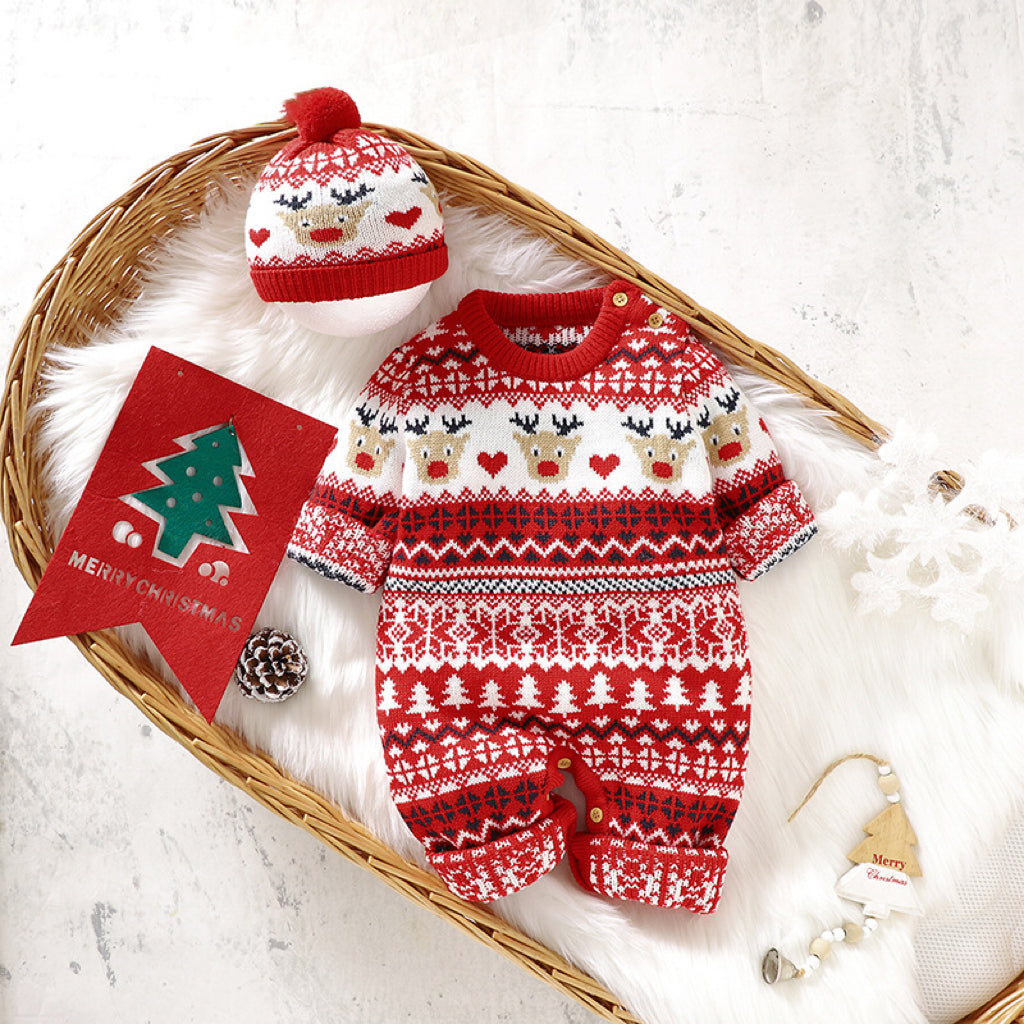 Baby Christmas Pattern Newborn Romper-0