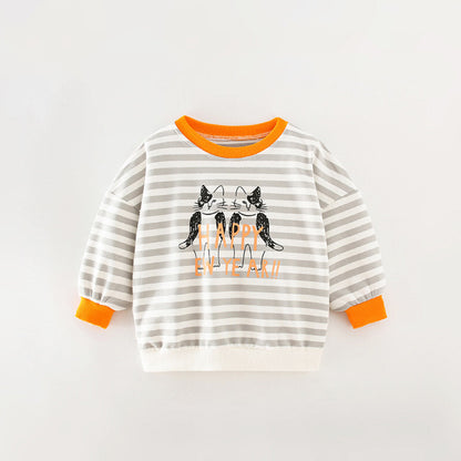 Baby Boy Cartoon Cat &amp; Striped Pattern Colormatching Design Hoodie-4