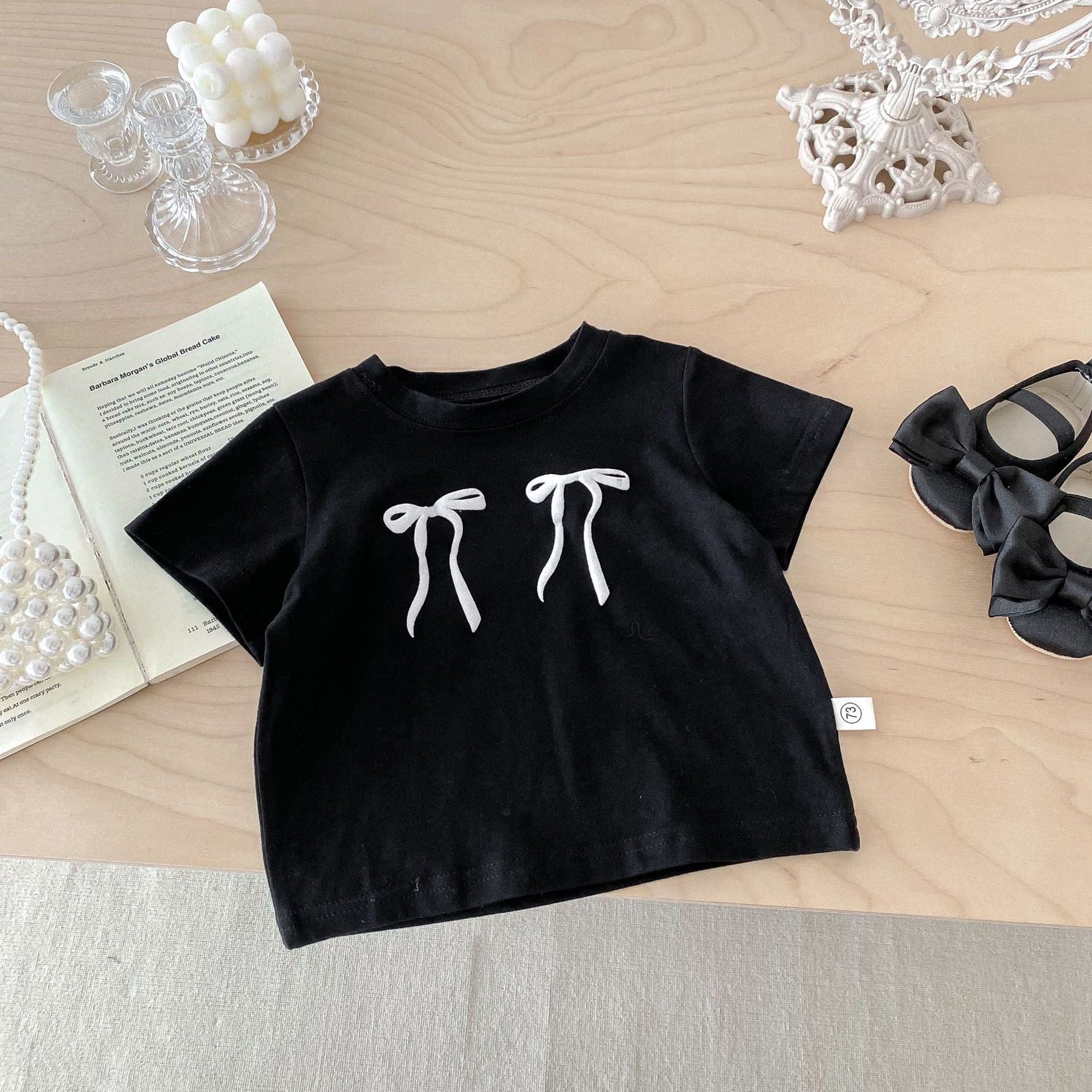 New Arrival Summer Baby Kids Girls Bow Embroidery Pattern Simple Overalls Design Dress And T-Shirt – Sister Matching Set-2
