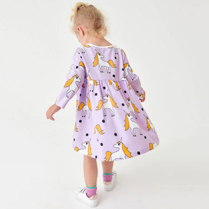 Baby Girl Unicorn Pattern Long Sleeves New Style Dress In Autumn Wearing Outfits-5