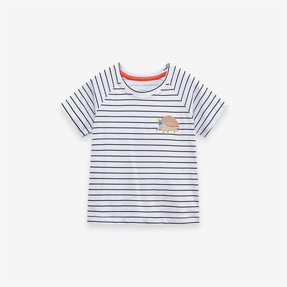 Baby Kids Girls Striped Hedgehog Logo Short Sleeves T-Shirt-0