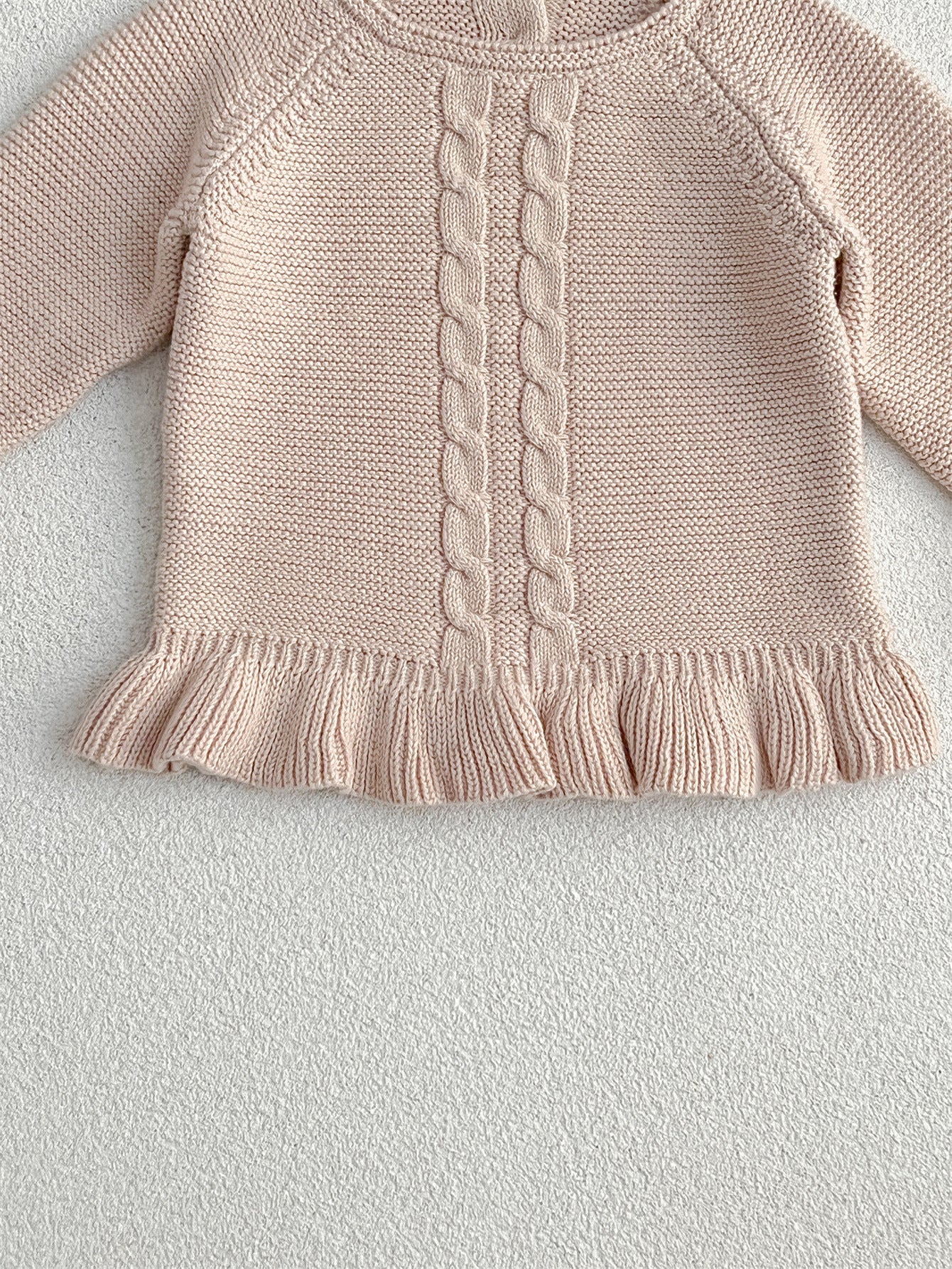 Simple Infant Baby Girls Knitted Long Flared Sleeves Pullover Sweater And Hat Set-5