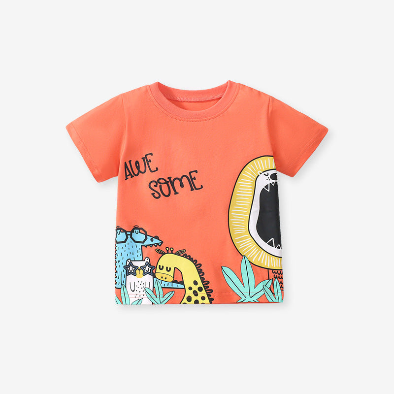 Boys’ Animals Cartoon Print T-Shirt In European And American Style For Summer-1