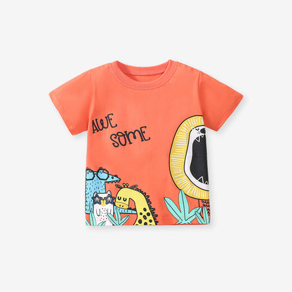 Boys’ Animals Cartoon Print T-Shirt In European And American Style For Summer-1