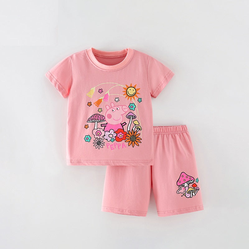 Summer Baby Kids Girls Cartoon Print T-Shirt And Shorts Clothing Set-1