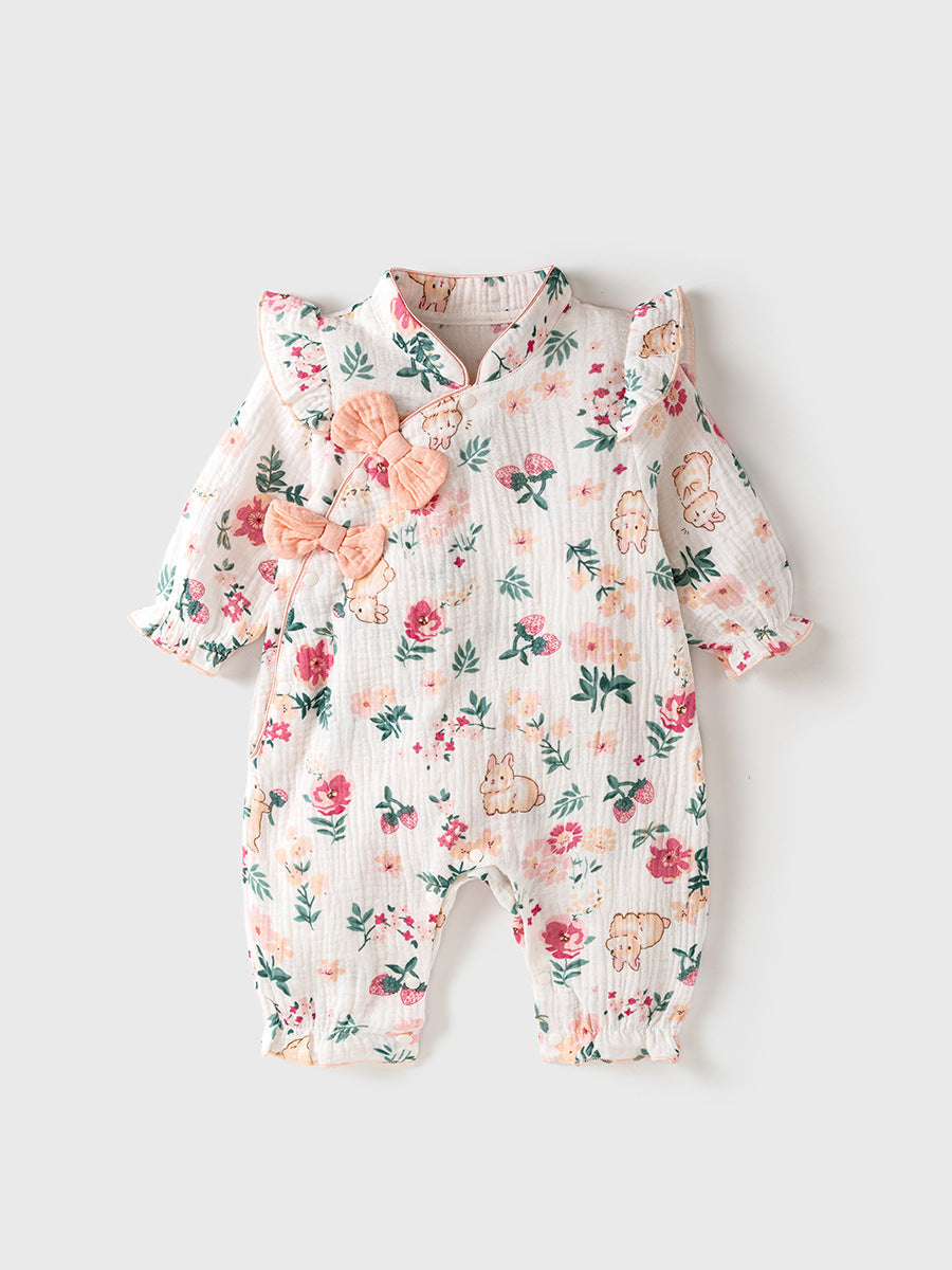 Autumn Baby Girl Chinese Style Home Clothes Romper-0