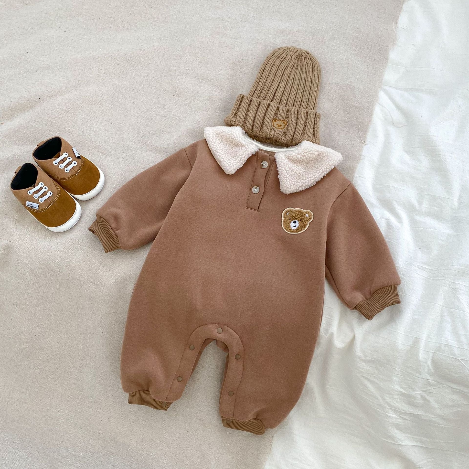 New Winter Baby Unisex Bear Head Design Thicken Long Sleeve Romper-1