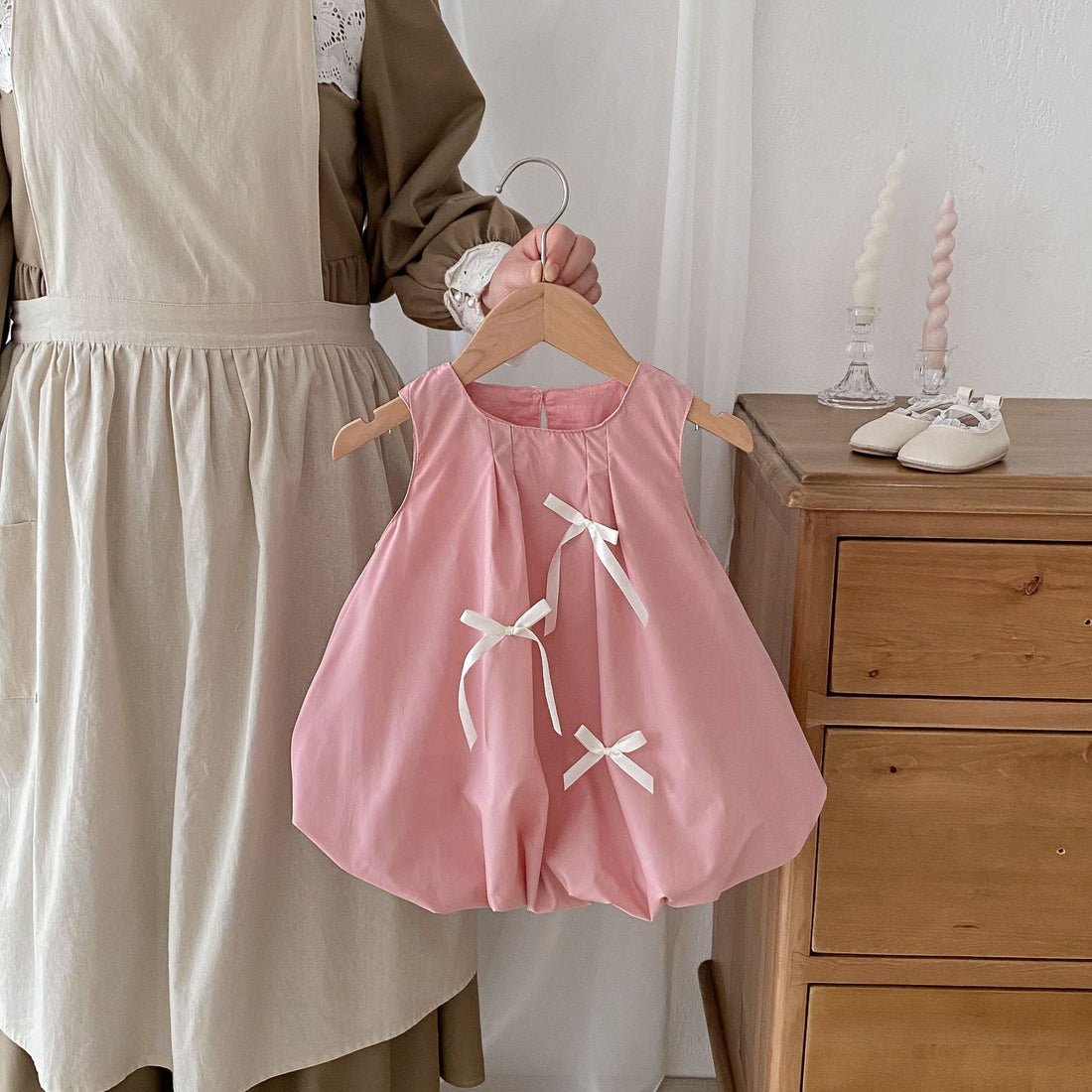 Summer Hot Selling Baby Kids Girls Sleeveless Crew Neck 3D Mushroom/Bow Simple Dress-1