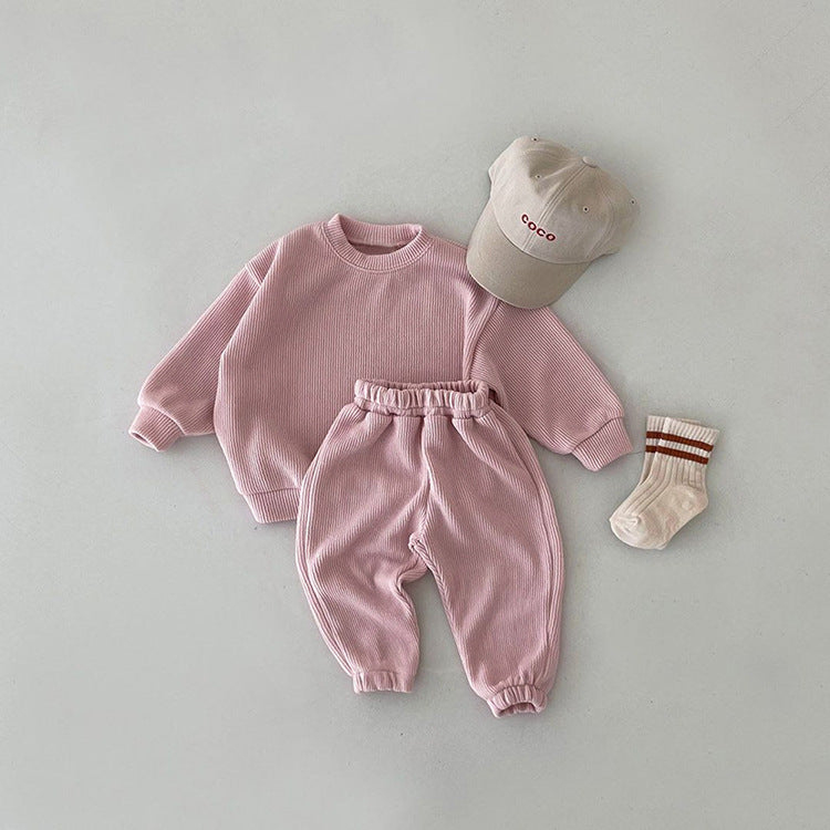 Baby Solid Color Long Sleeve Simple Style Hoodie Sets-5