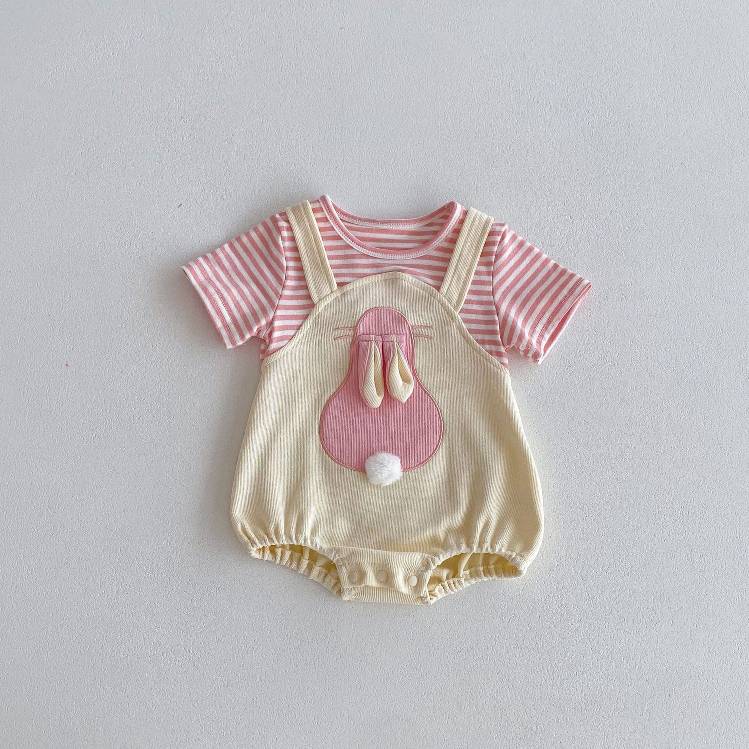 Summer New Design Baby Girls Cheap Striped Rabbits Pattern Short Sleeves Onesies-5