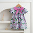 New Arrival Summer Girls Floral Print Short Sleeves Bow Design Collar Dress-4