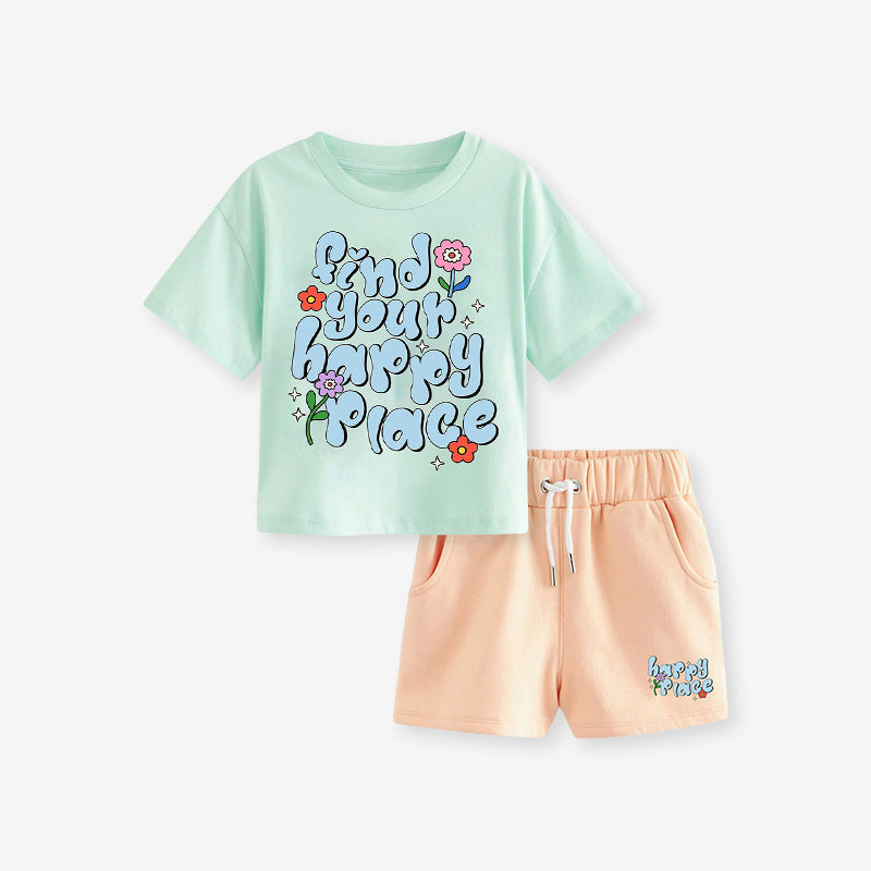 Baby And Kids Girls Floral Words Print Top And Shorts 2-Piece Casual Clothing Set-4