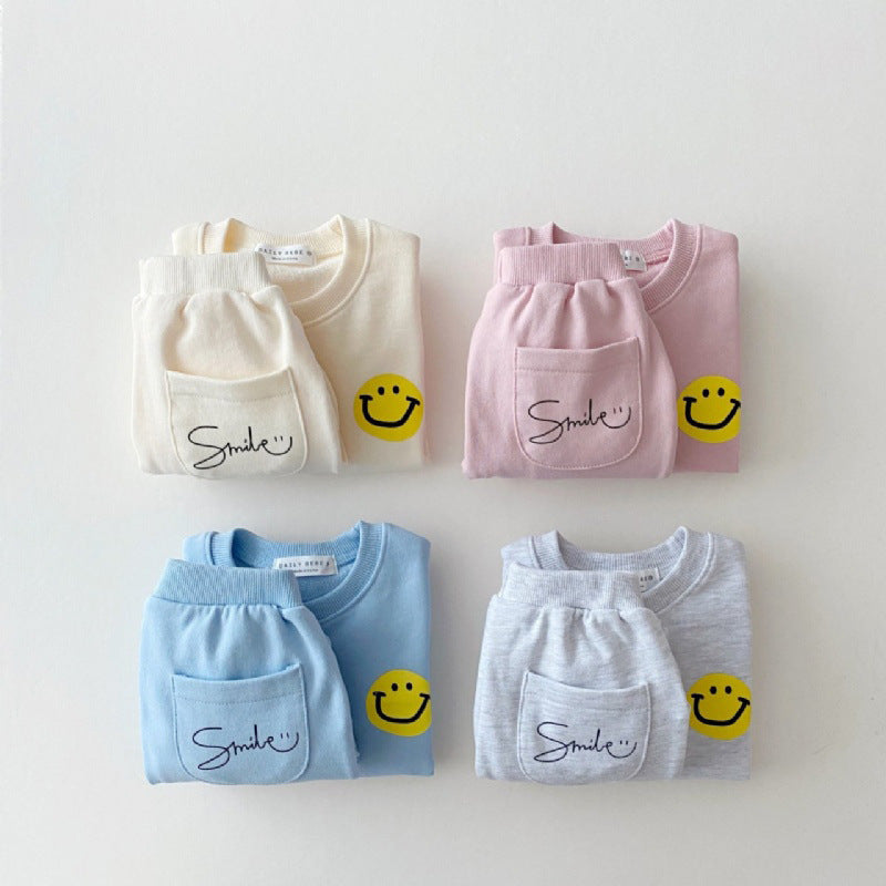 Baby Girls Smile Face With Letter Smile Top Combo Long Pants In Spring Autumn-0