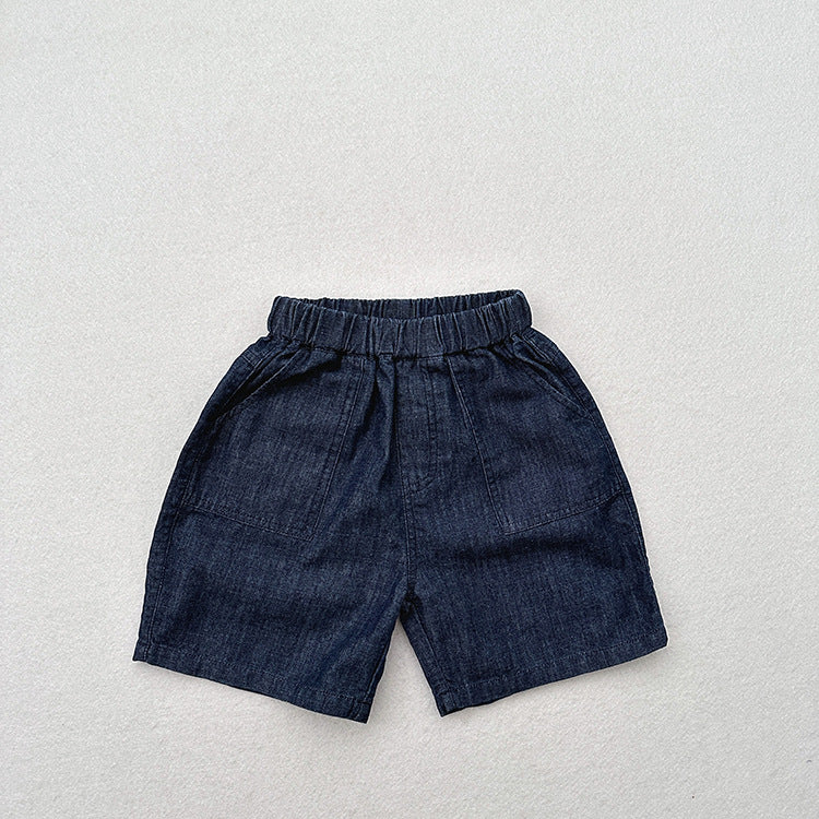 Summer New Arrival Unisex Dark Blue Denim Shorts-4