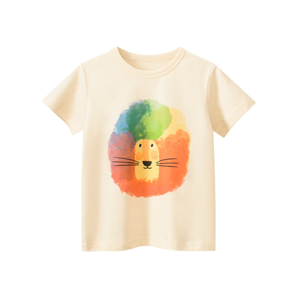 Boys’ Cartoon Colorful Lion Pattern T-Shirt In European And American Style-0