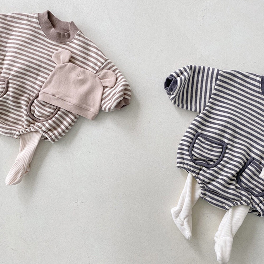 Baby Striped Pattern Crewneck Long Sleeve Quality Onesies-4