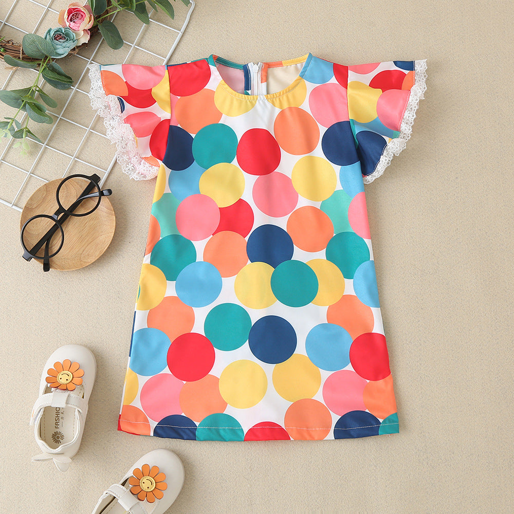 Baby Colorful Polka Dot Pattern Butterfly Sleeves Cute Dress-0