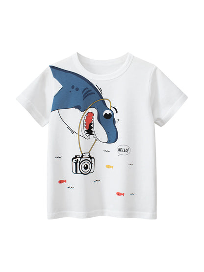 Boys’ Cartoon Shark Pattern T-Shirt In European And American Style-0