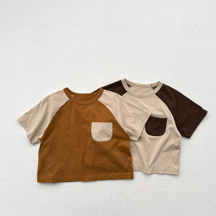 Summer New Arrival Kids Unisex Soft Comfortable Short Sleeves Color Patchwork Thin Top Base T-Shirt-0