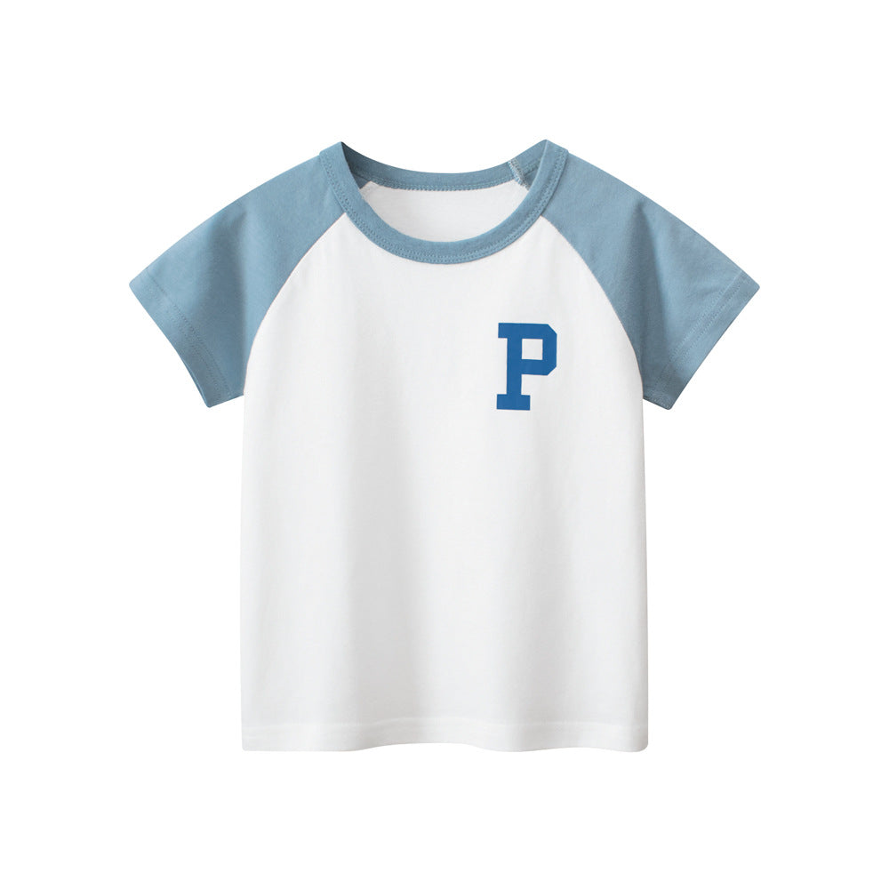 Letter Printing Boys’ Patchwork T-Shirt In European And American Style For Summer-1