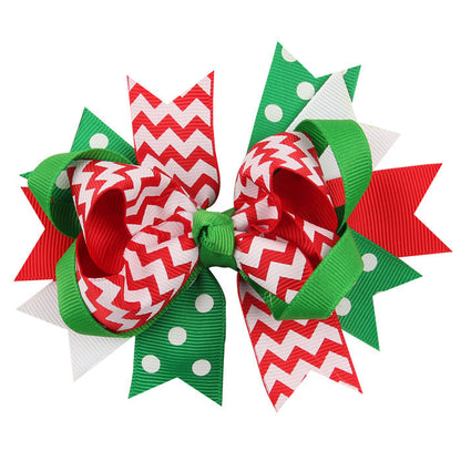 Christmas Various Pattern Dovetail Bow Shape Design Hair 5 Clips Festival Gift-5