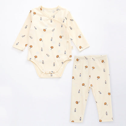 Baby Floral Print Pattern Side Buckle Design Cute Thin Style Air Conditional Clothes Sets-4