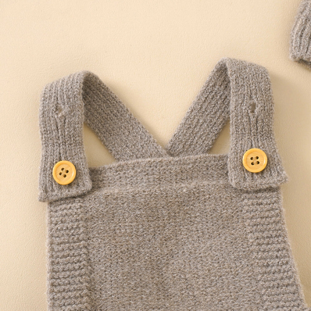 Baby Solid Color Knitted Sling Romper With Hat Sets-5