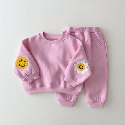 Baby Girls Kids Cartoon Pattern Knitted Crew Neck Casual Pullover Solid Color Pants Set-5