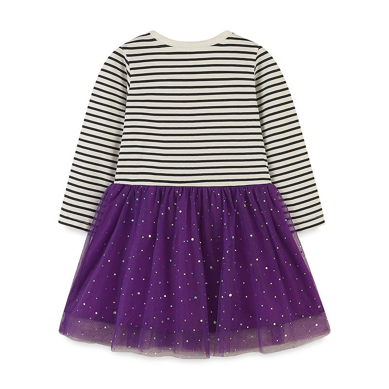 Striped Embroidered Tulle Dress: Halloween Edition For Girls-5