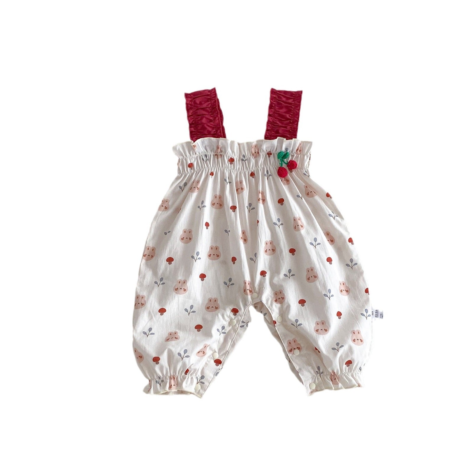 Summer Hot Selling Baby Girls Sleeveless Pleated Rabbits Print Strap Romper-5