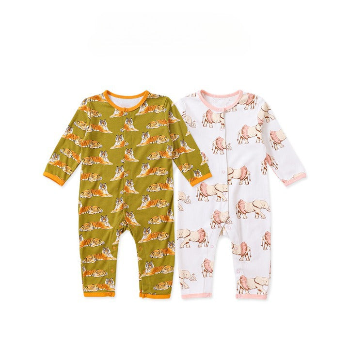 Baby Animal Print Pattern Full Button Design Cotton Romper-6