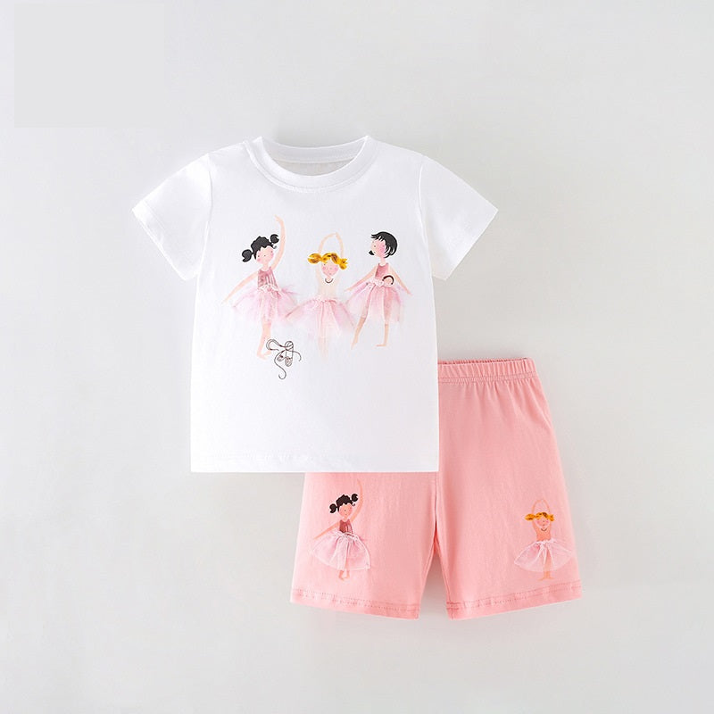 Girls Dancers Cartoon Collection T-Shirt And Shorts Set-4